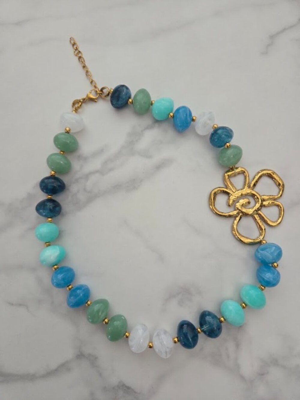 Multicolor Beaded Gold Flower Statement Necklace - Picture 5 of 15